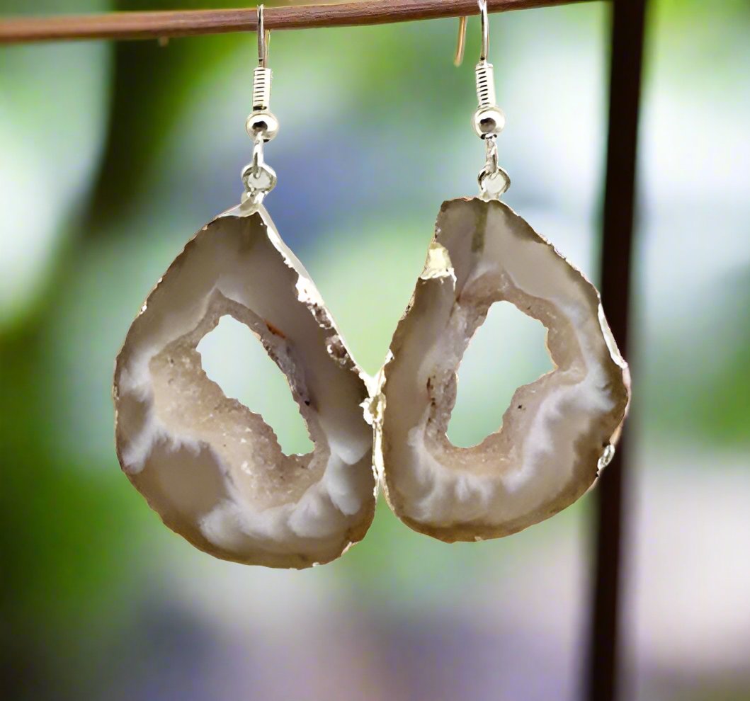 Geode Slice Silver Plated Gemstone Earrings