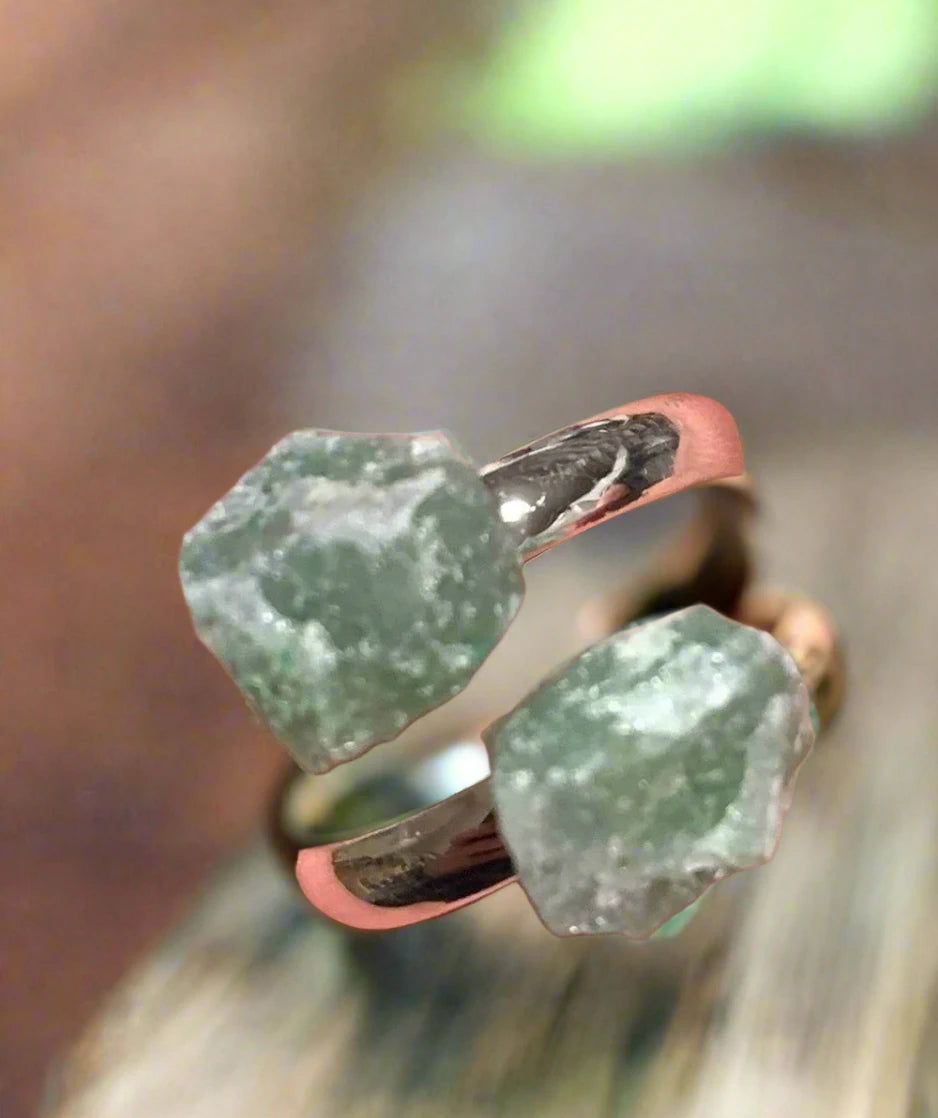 Green Aventurine Adjustable Ring - Rough - Silver