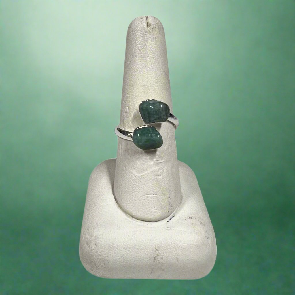 Green Aventurine Adjustable Ring - Silver