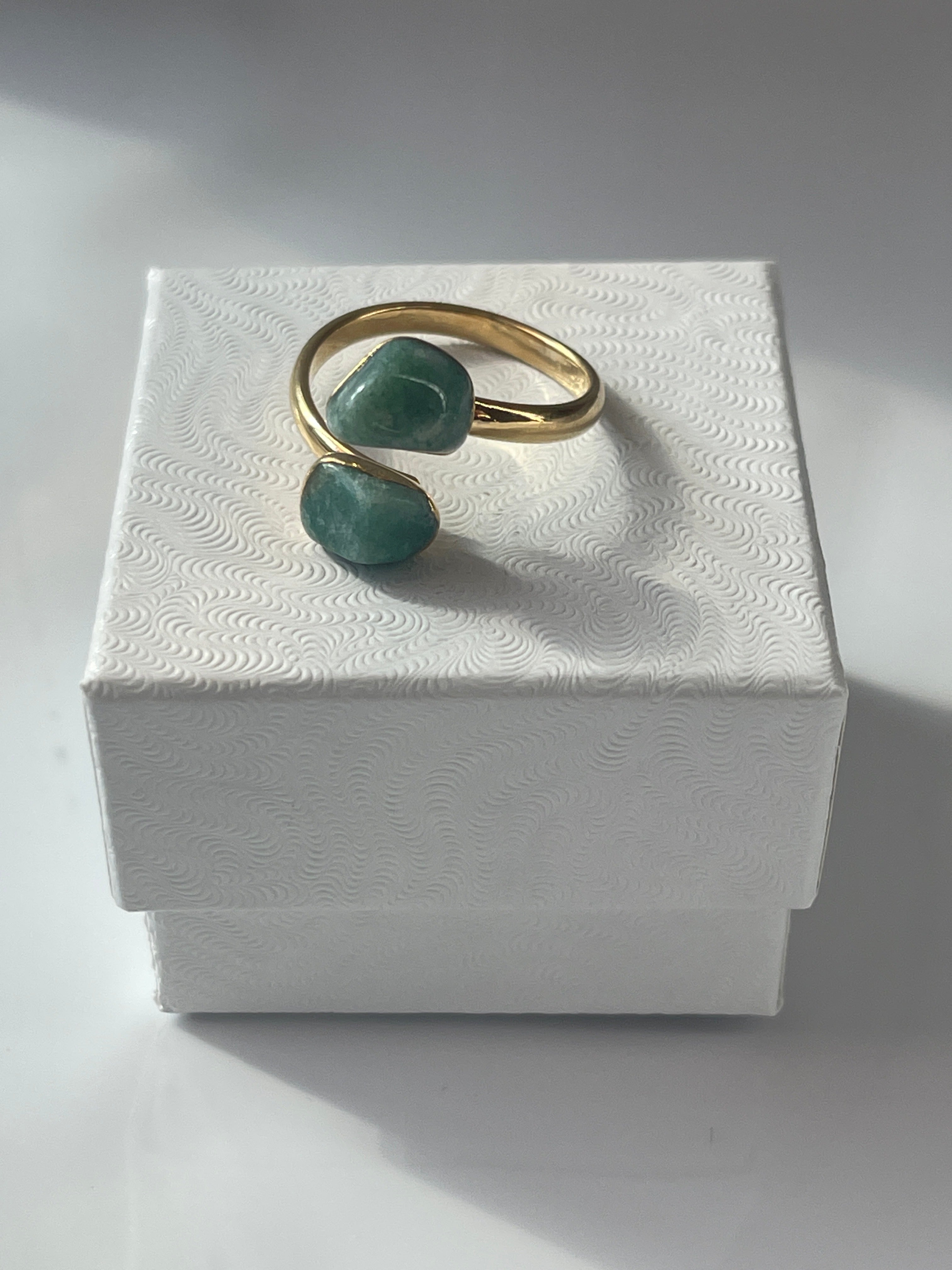 Green Aventurine Adjustable Ring Gold Plated Polished in Florida studio