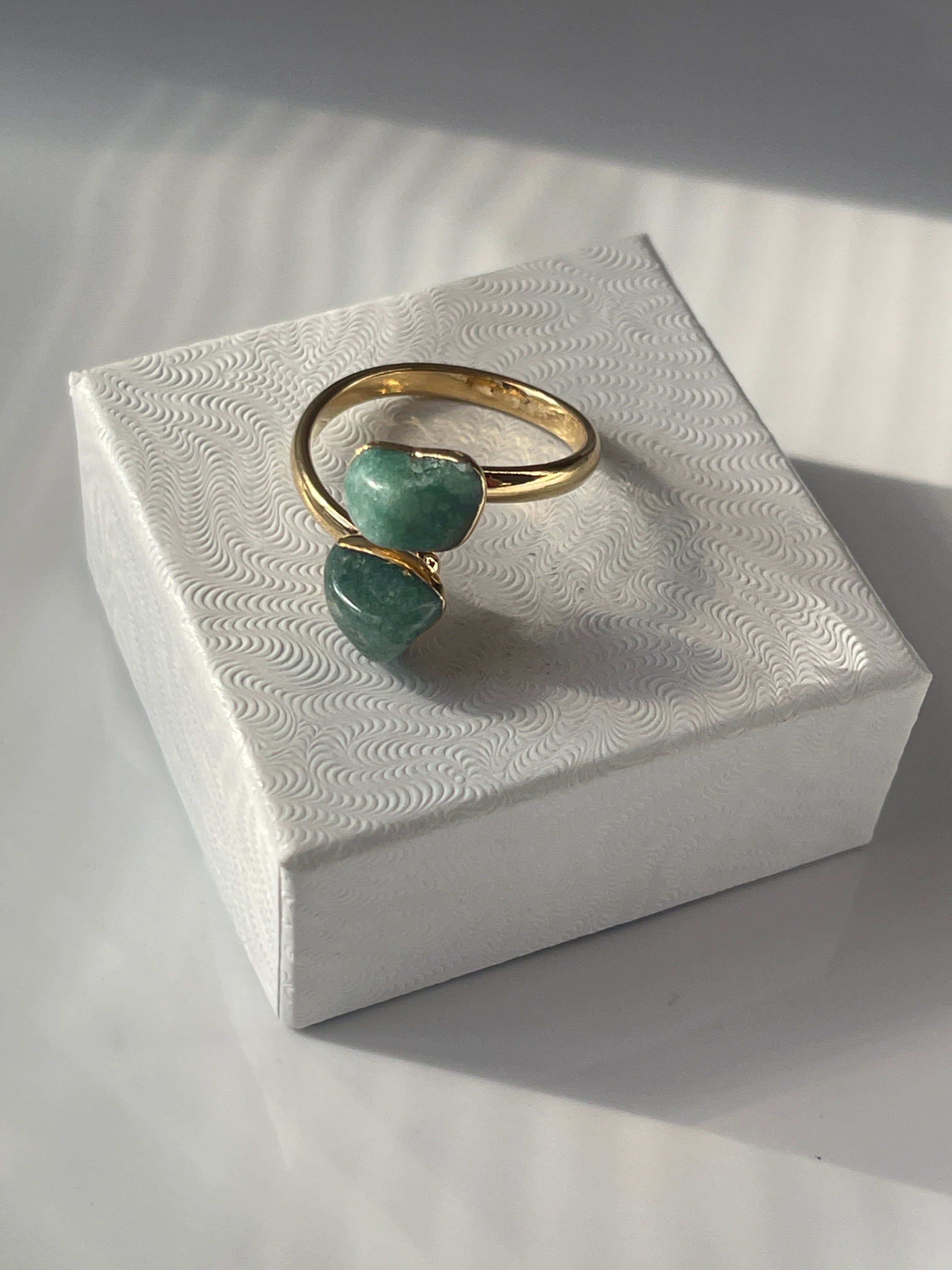 Green Aventurine Adjustable Ring Gold Plated Polished in Florida studio