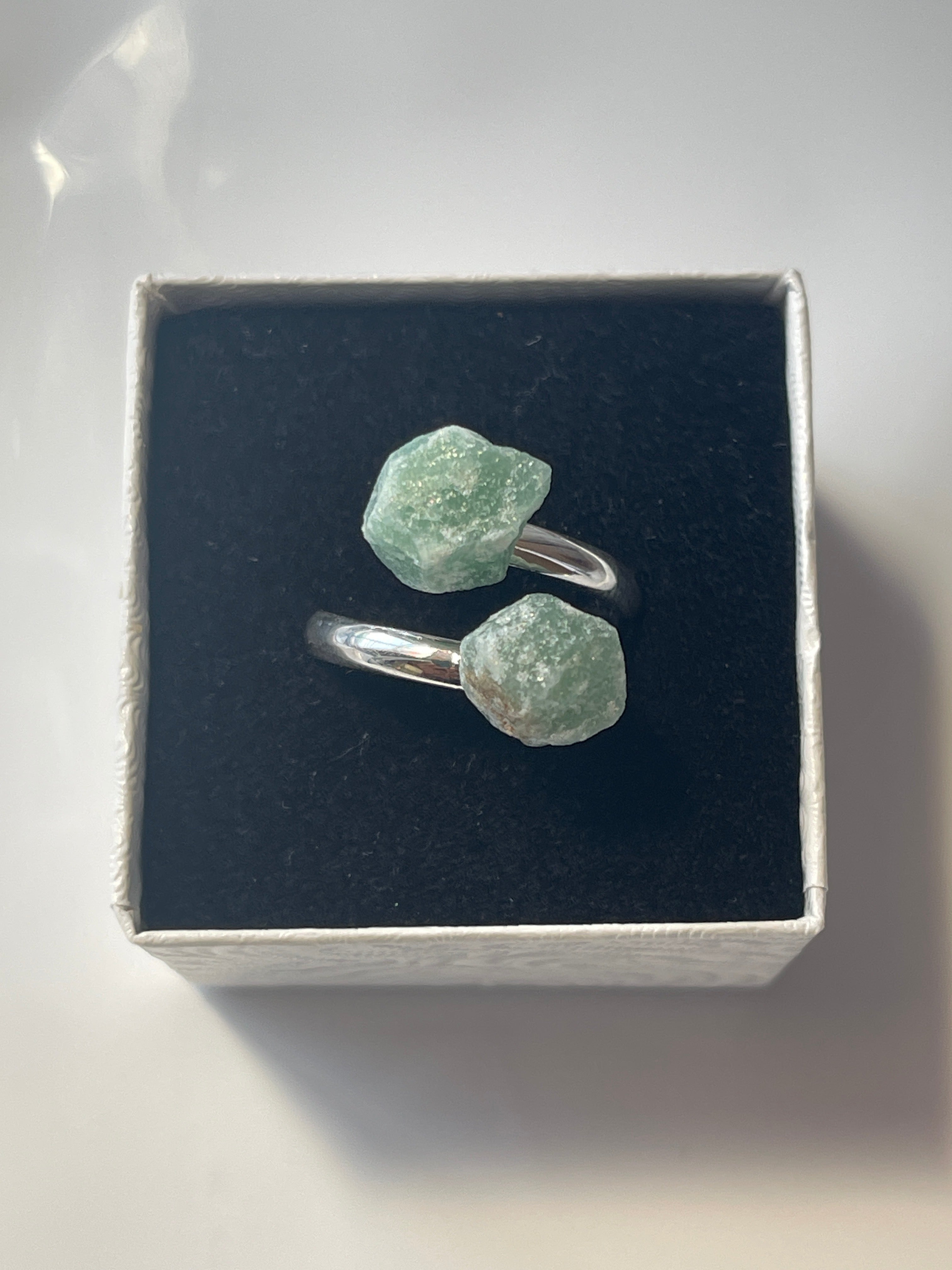 Green Aventurine Adjustable Ring Silver Plated Natural  in Florida studio