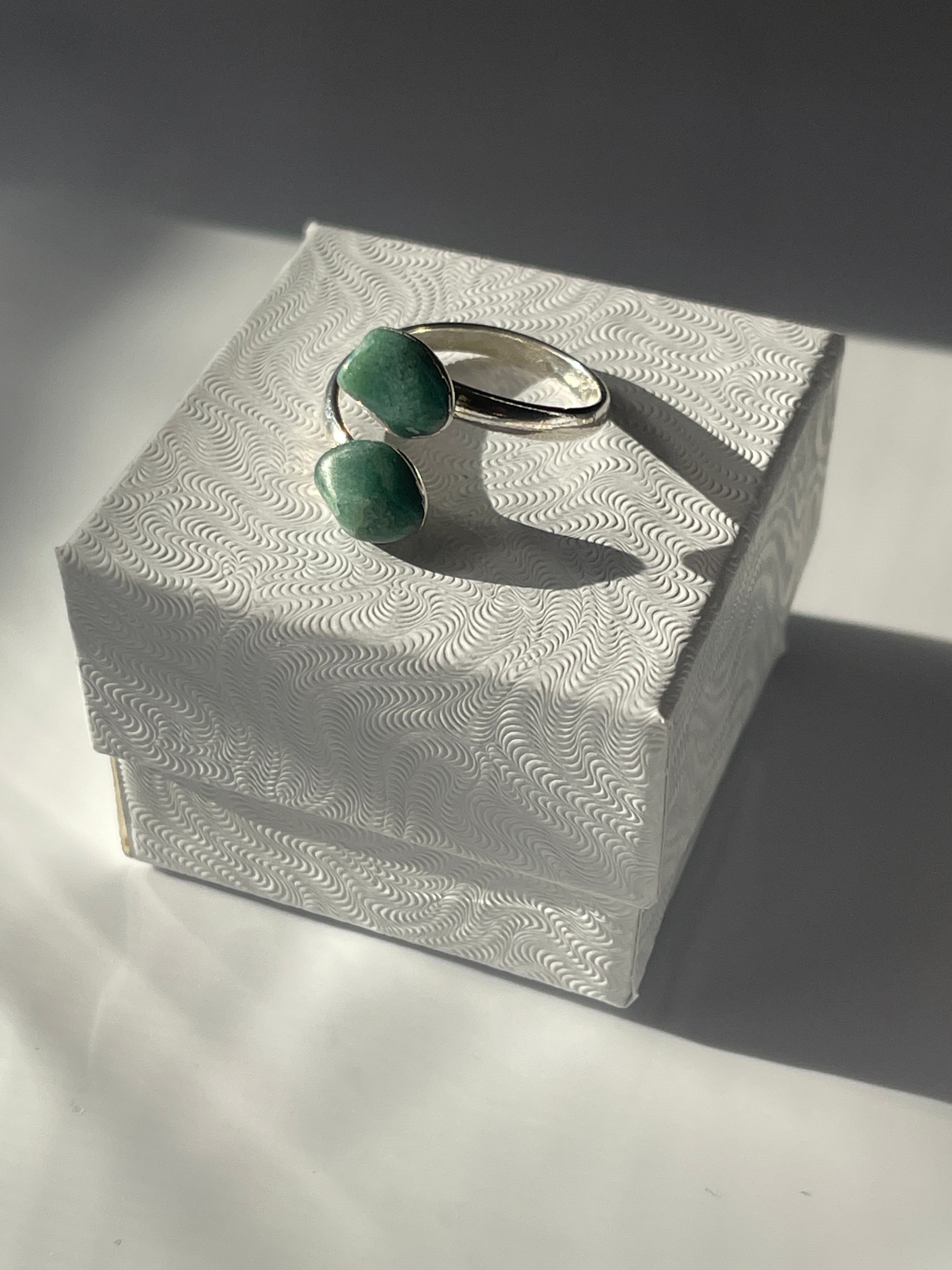 Green Aventurine Adjustable Ring Silver Plated Polished in Florida studio