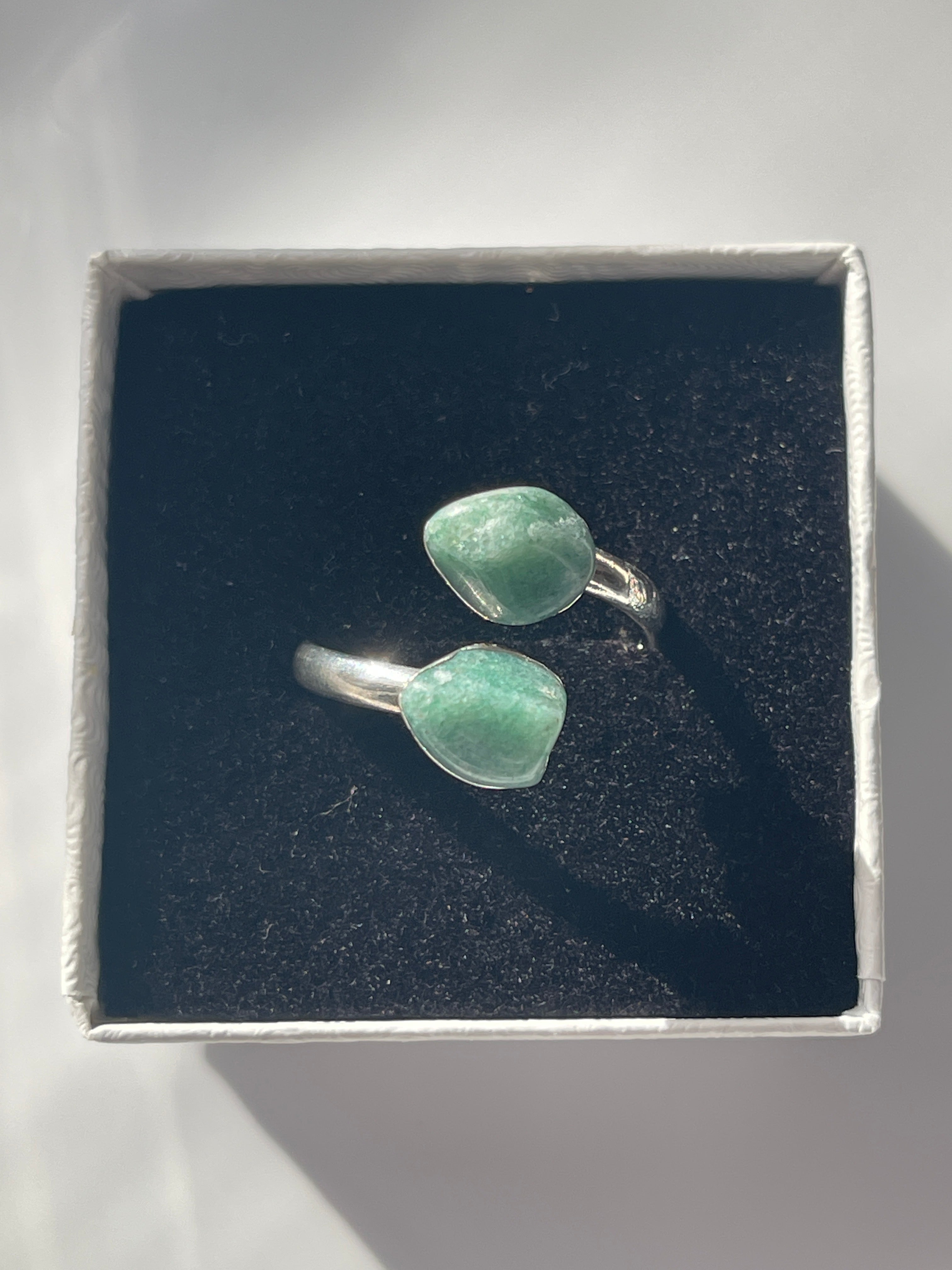 Green Aventurine Adjustable Ring Silver Plated Polished in Florida studio