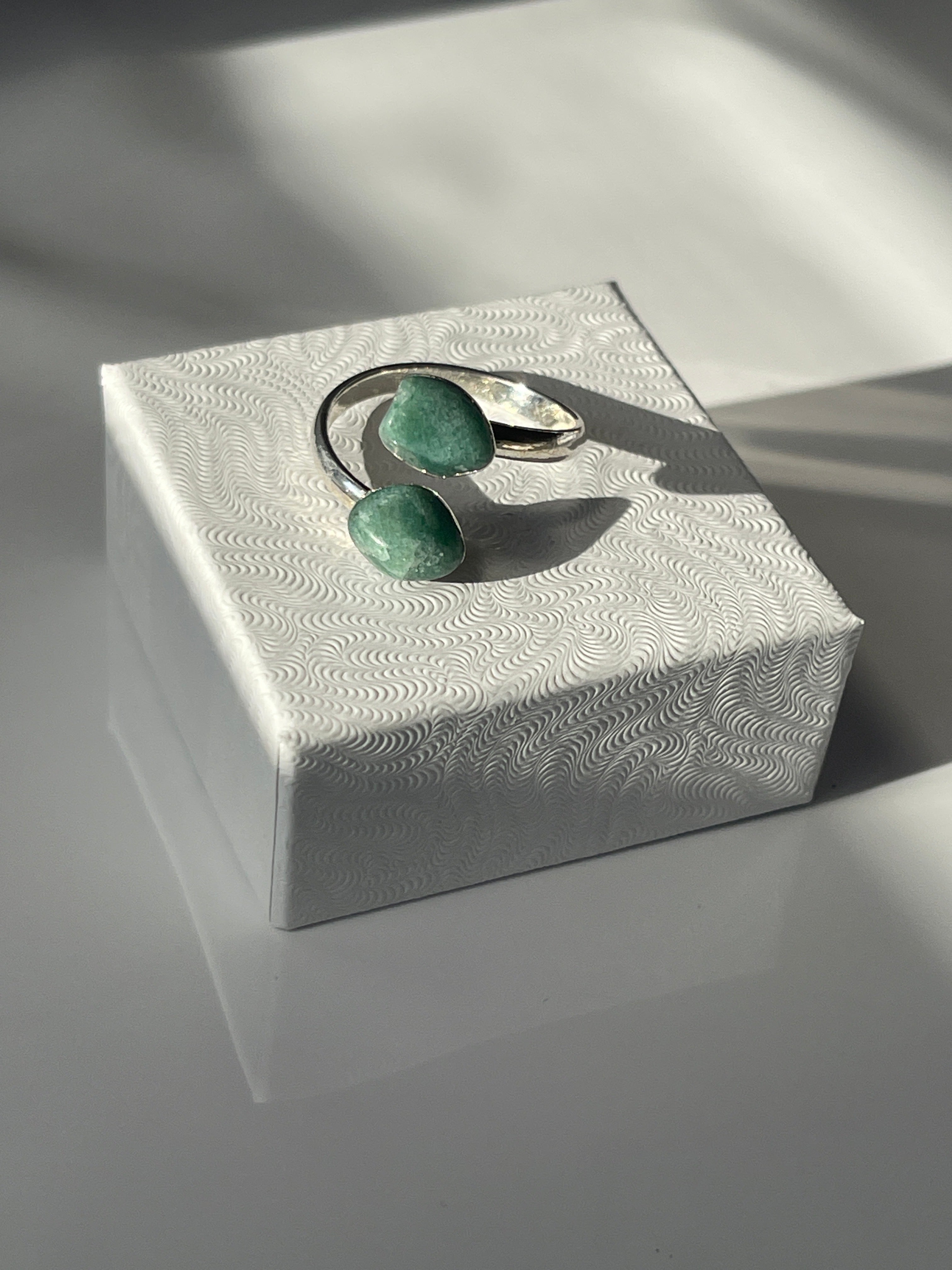 Green Aventurine Adjustable Ring Silver Plated Polished in Florida studio