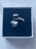 Hematite Adjustable Ring Silver Plated inside a jewelry white and black box