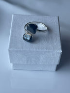 Hematite Adjustable Ring Silver Plated inside a jewelry box