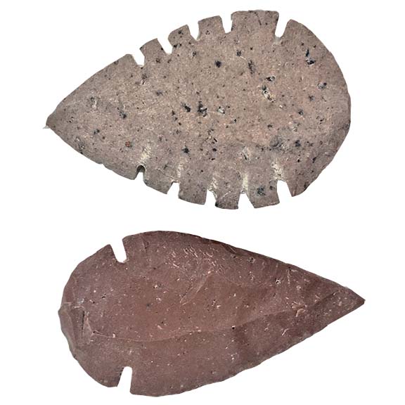 Hickoryite or Jasper Plain and Serrated Edge Arrowheads