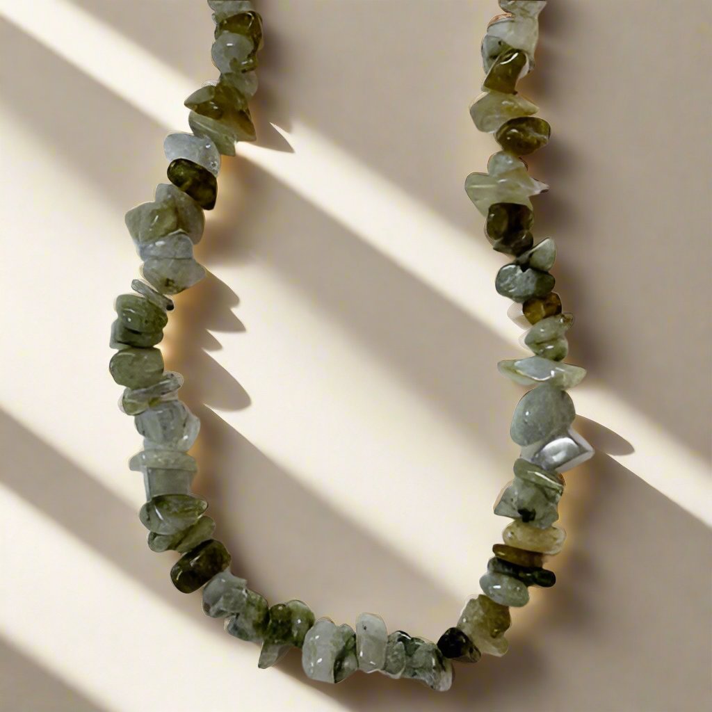Labradorite chip necklace with natural iridescent stones for intuition and protection