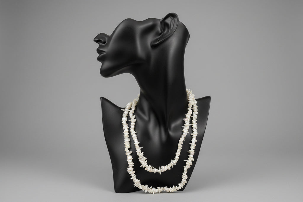 Black jewelry display with Mother_of_Pearl_Necklace_30-32_Inches