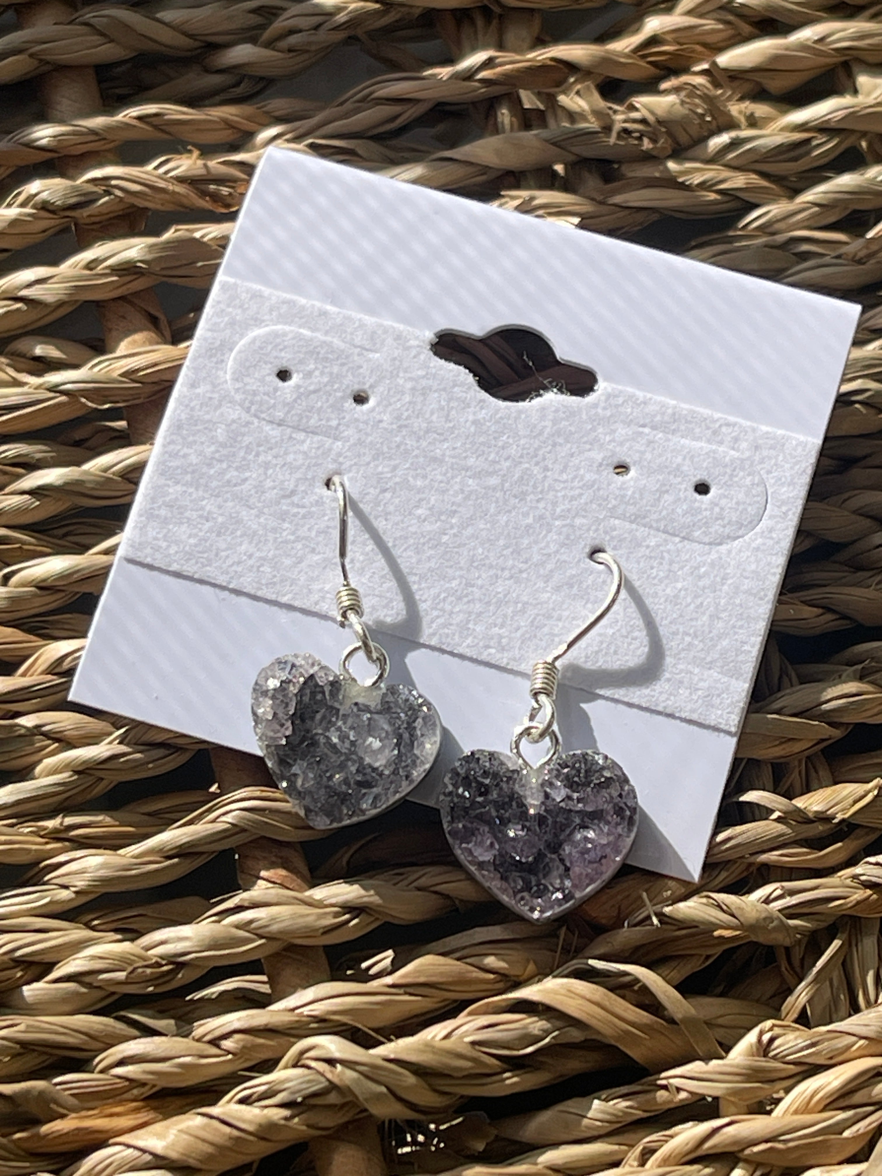 Natural Amethyst Heart Earrings At Pure Energy Crystals in Florida 