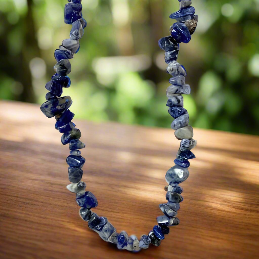 Natural sodalite chip necklace with blue healing crystal stones