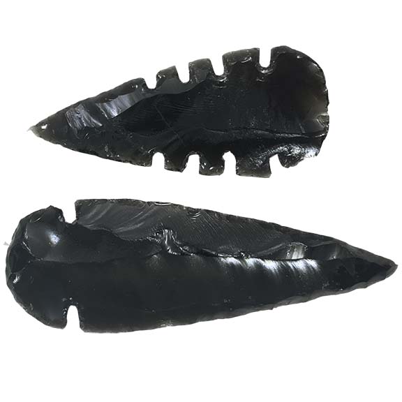 Black Obsidian Plain and Serrated Edge Arrowheads