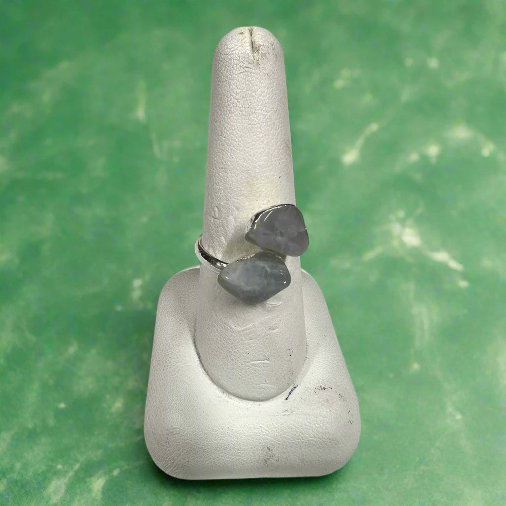 Polished Silver Aquamarine Adjustable Ring