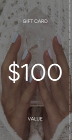 Gift card with $100 value held by hands against a textured background. Pure Energy Crystals Gift Card $100