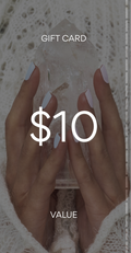 Gift card with $10 value held by a hand on a textured surface. Pure Energy Crystals Gift Card $10