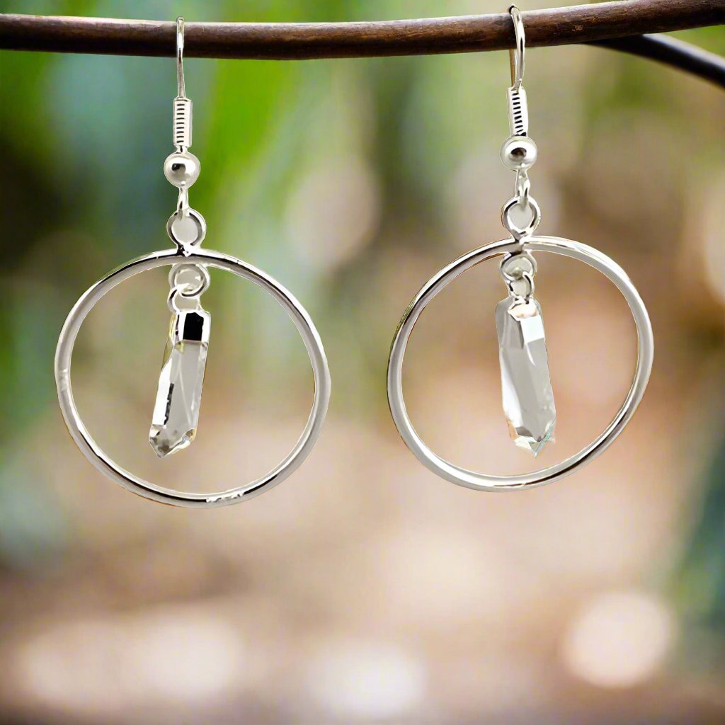 Quartz Point Circle Silver Plated Earrings