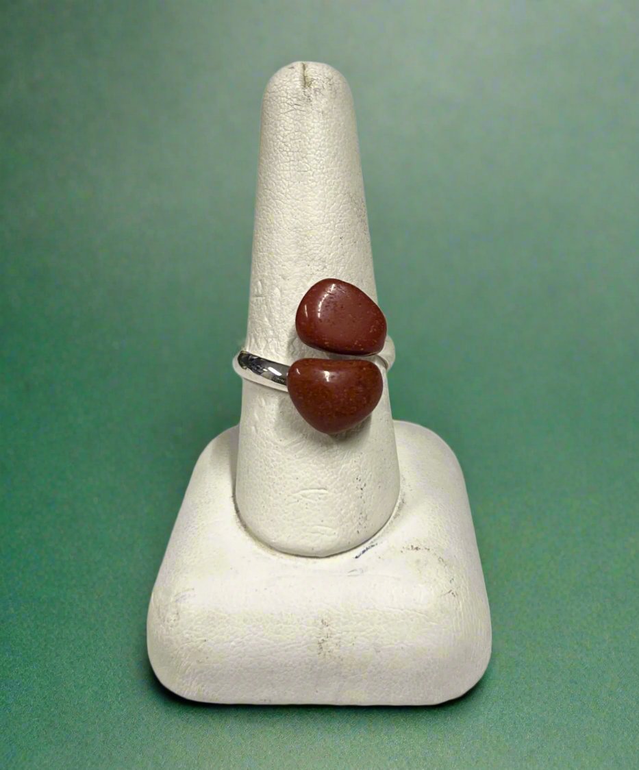 Red Jasper Plated Adjustable Rings - Silver