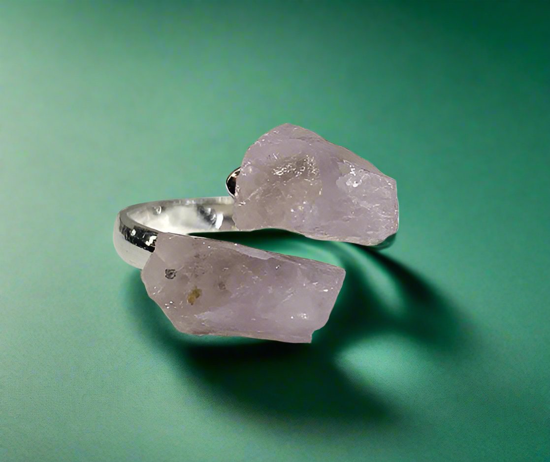 Rose Quartz Adjustable Rings - Silver