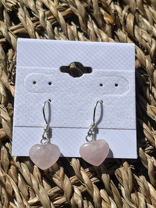 Rose Quartz Polished Heart Earrings At Pure Energy Crystals In Florida 
