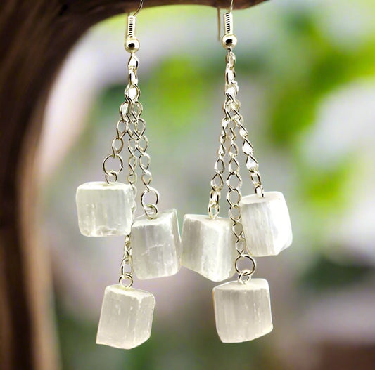 Selenite 3 Piece Crystal Silver Plated Earrings