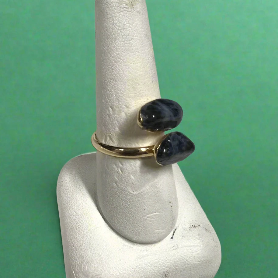 Sodalite Adjustable Ring - Gold