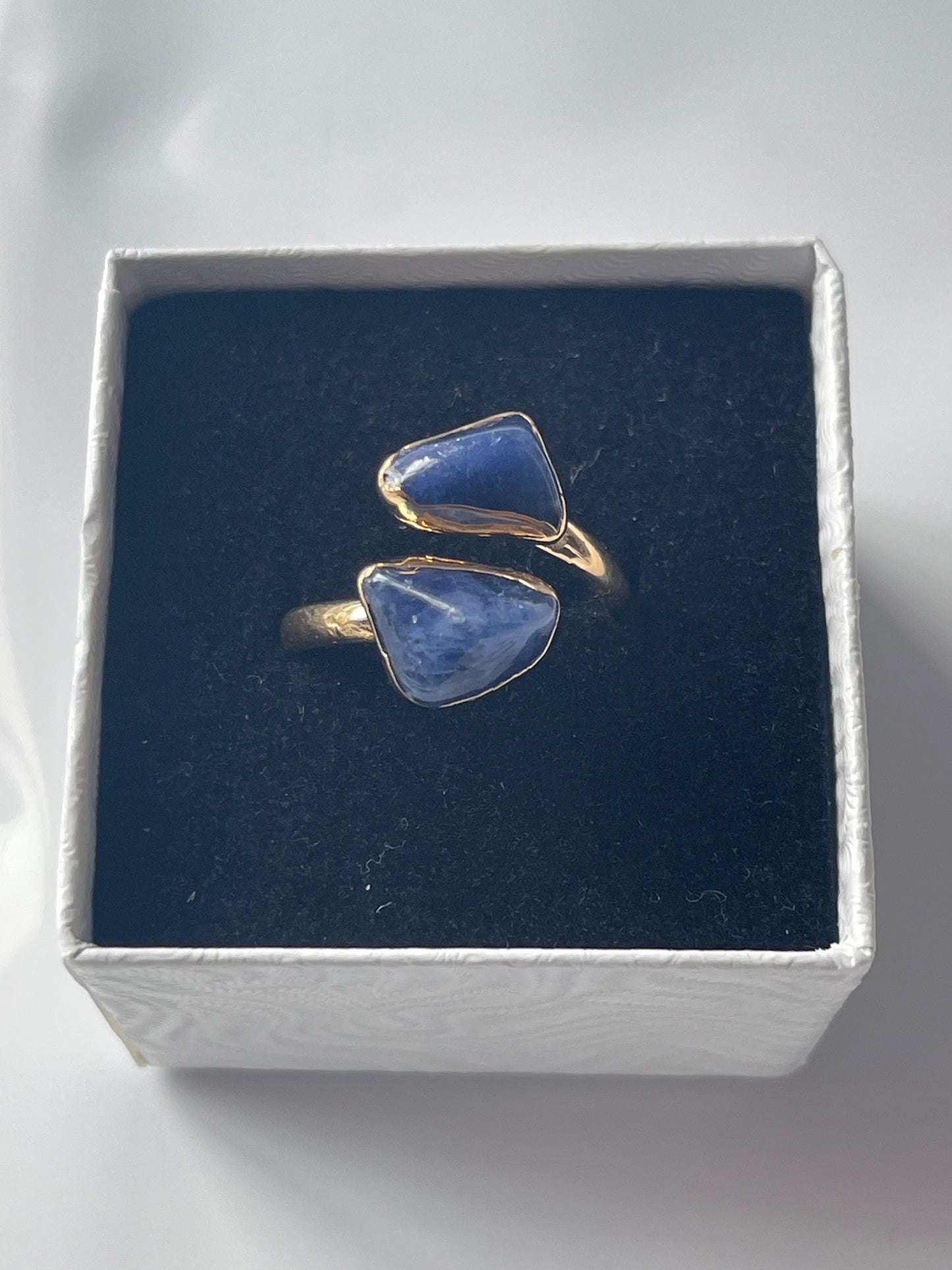 Sodalite Adjustable Ring Gold Plated Polished in Florida studio, Pure Energy Crystals