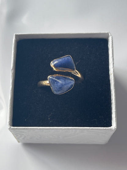 Sodalite Adjustable Ring Gold Plated Polished in Florida studio, Pure Energy Crystals