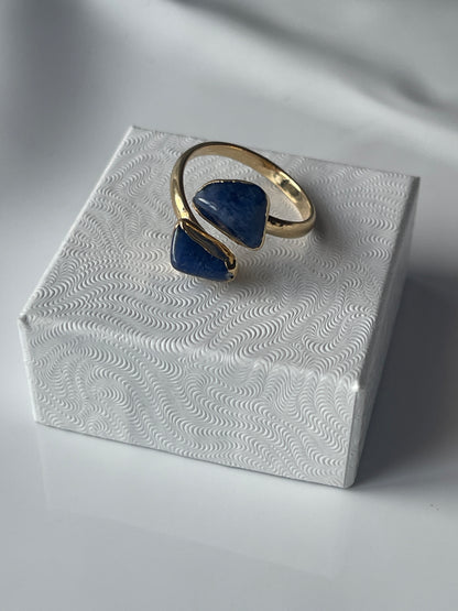 Sodalite Adjustable Ring Gold Plated Polished in Florida studio, Pure Energy Crystals