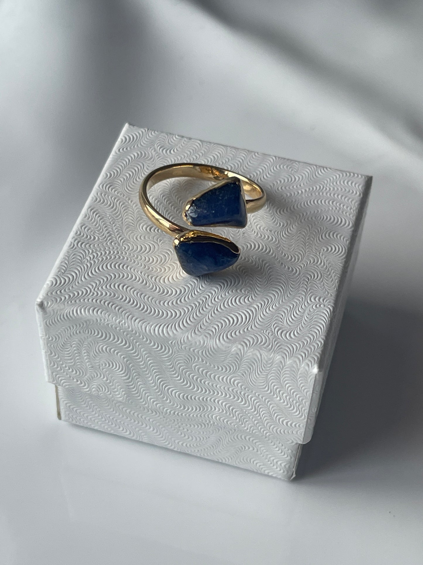 Sodalite Adjustable Ring Gold Plated Polished in Florida studio, Pure Energy Crystals