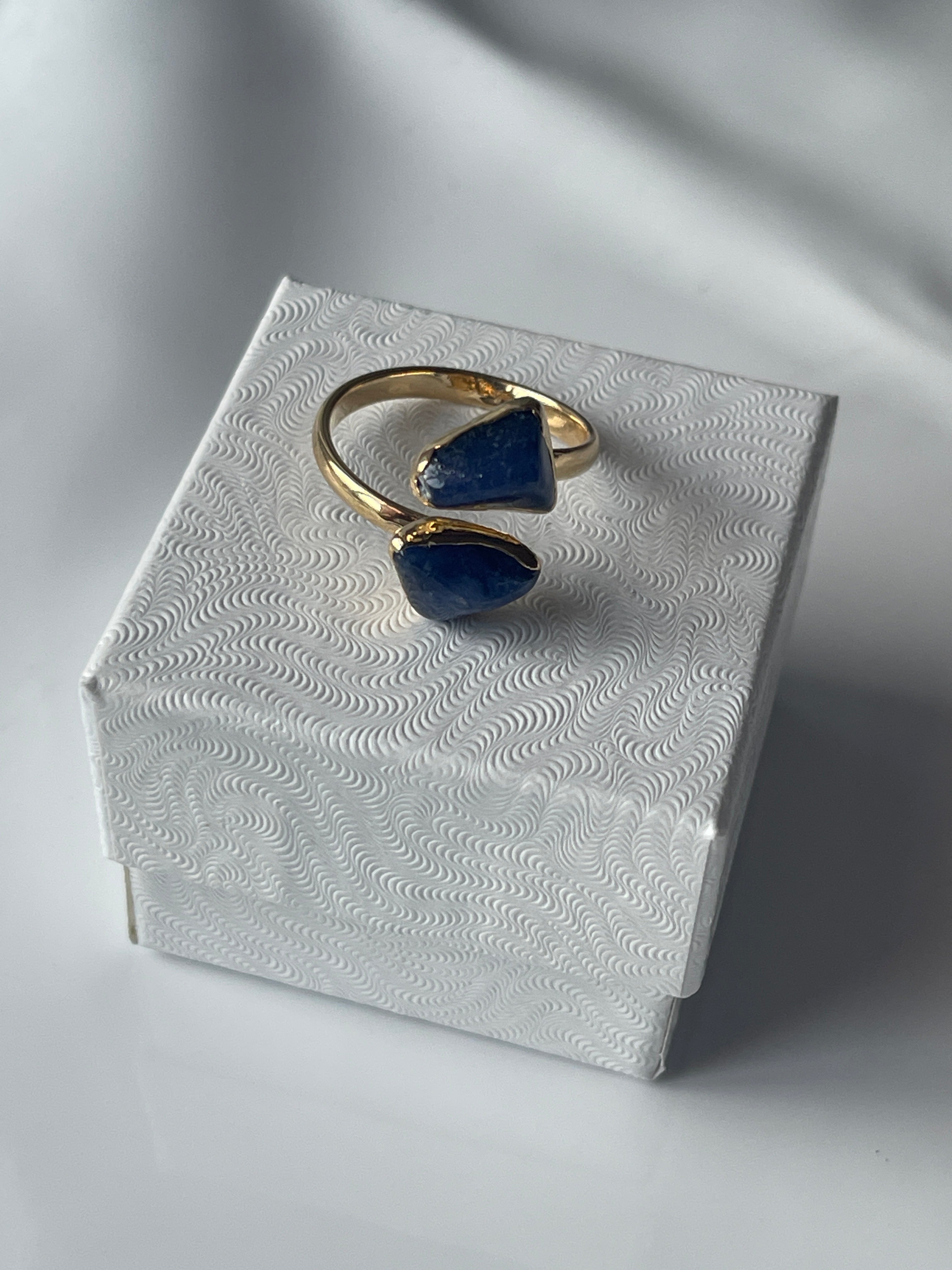 Sodalite Adjustable Ring Gold Plated Polished in Florida studio, Pure Energy Crystals
