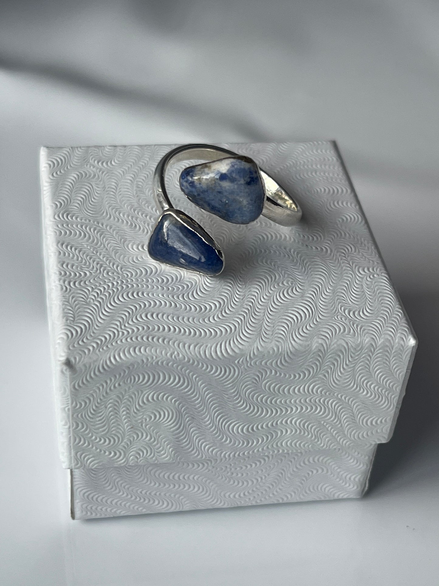 Sodalite Adjustable Ring Silver Plated Polished in Florida studio, Pure Energy Crystals