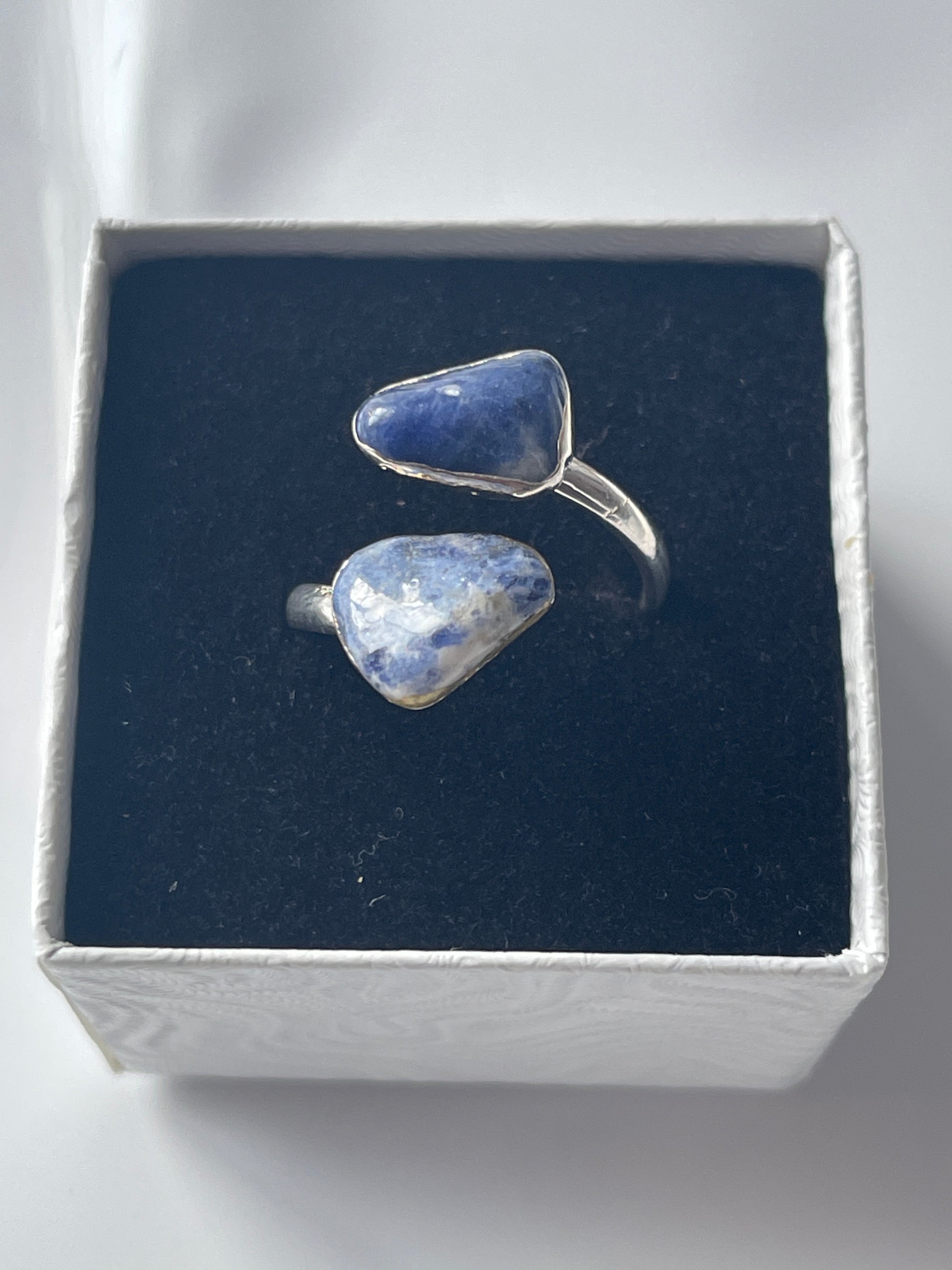 Sodalite Adjustable Ring Silver Plated Polished in Florida studio, Pure Energy Crystals