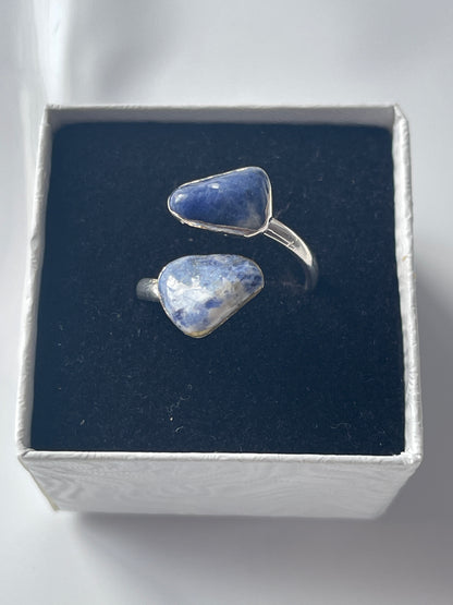 Sodalite Adjustable Ring Silver Plated Polished in Florida studio, Pure Energy Crystals