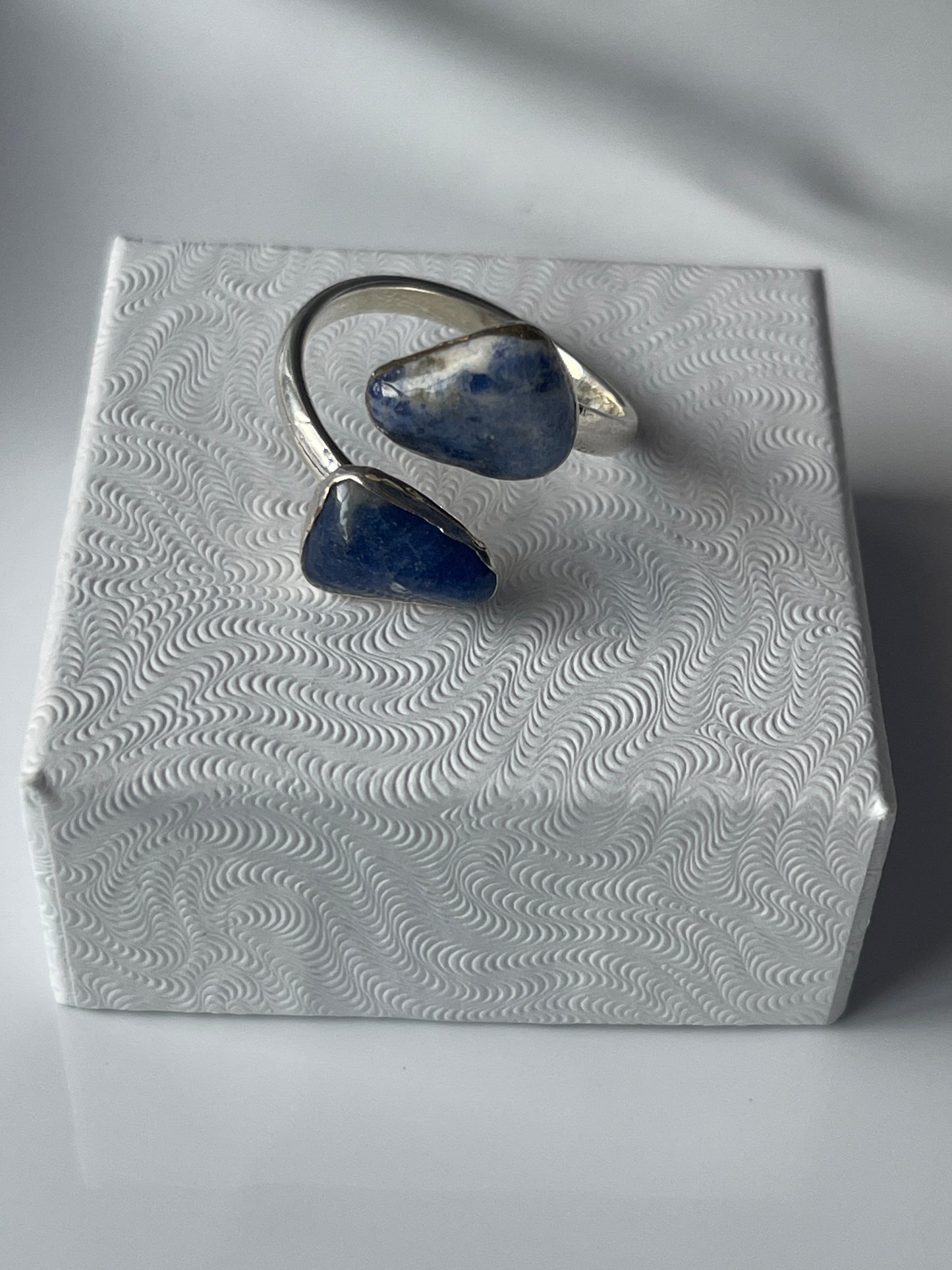 Sodalite Adjustable Ring Silver Plated Polished in Florida studio, Pure Energy Crystals
