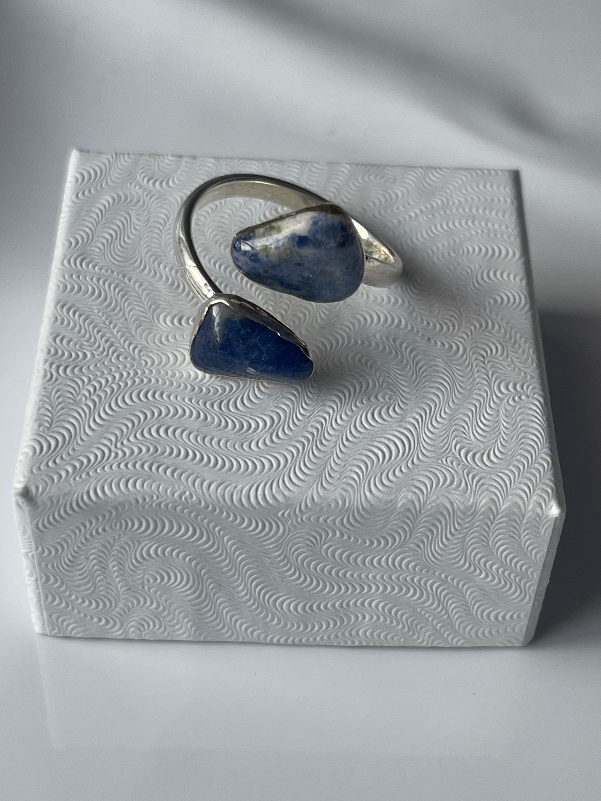 Sodalite Adjustable Ring Silver Plated Polished in Florida studio, Pure Energy Crystals