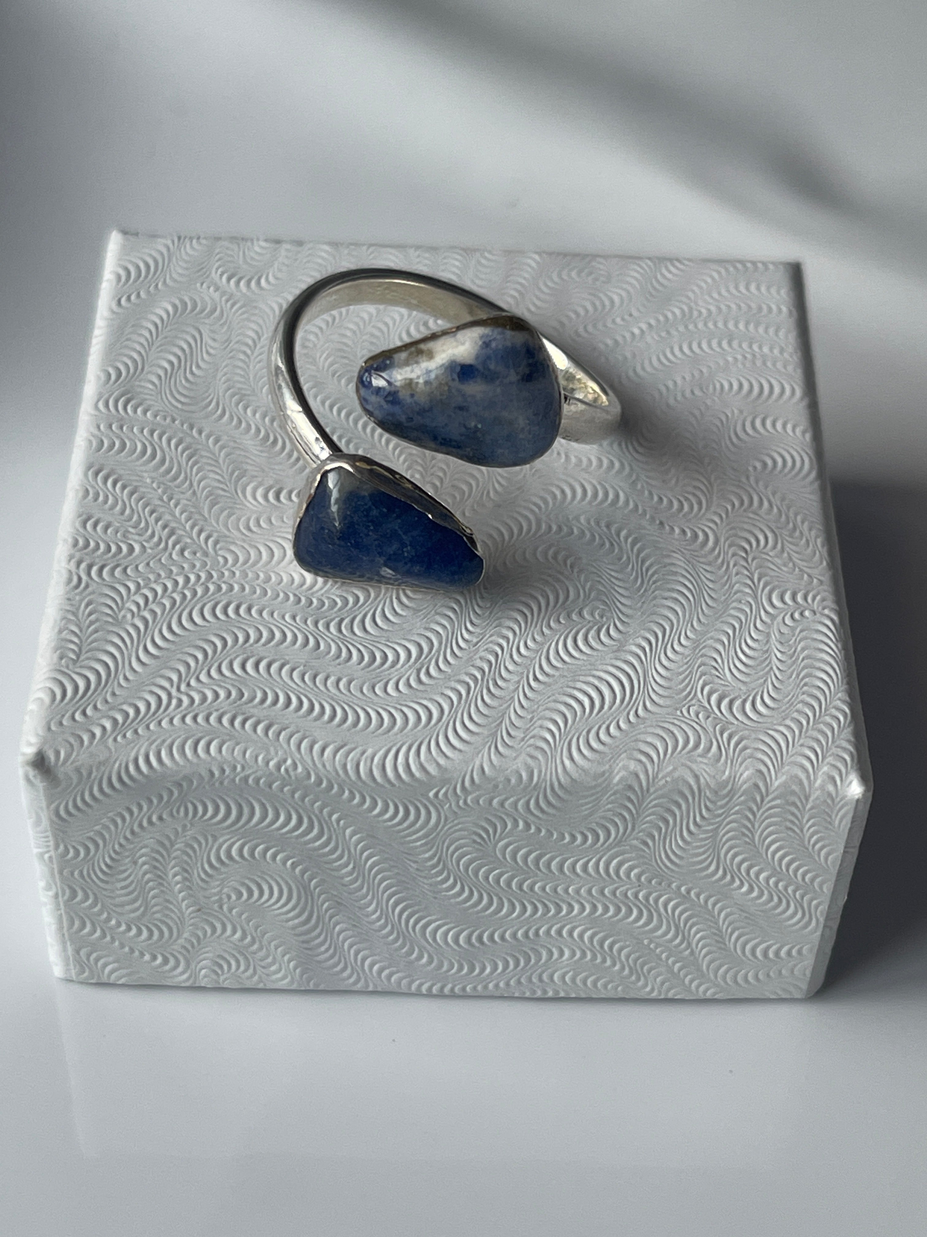 Sodalite Adjustable Ring Silver Plated Polished in Florida studio, Pure Energy Crystals