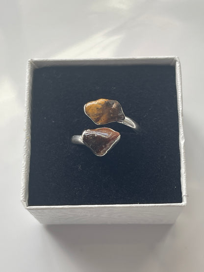 Tigers Eye Adjustable Ring Silver Plated inside small white jewelry box in Florida 
