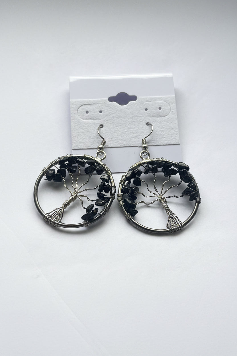 Tree of Life Circle Earrings At Pure Energy Crystals Black Tourmaline 