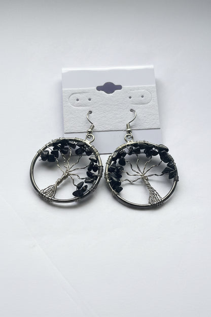 Tree of Life Circle Earrings At Pure Energy Crystals Black Tourmaline 