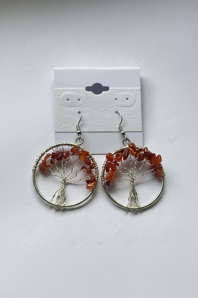 Tree of Life Circle Earrings At Pure Energy Crystals Carnelian Agate