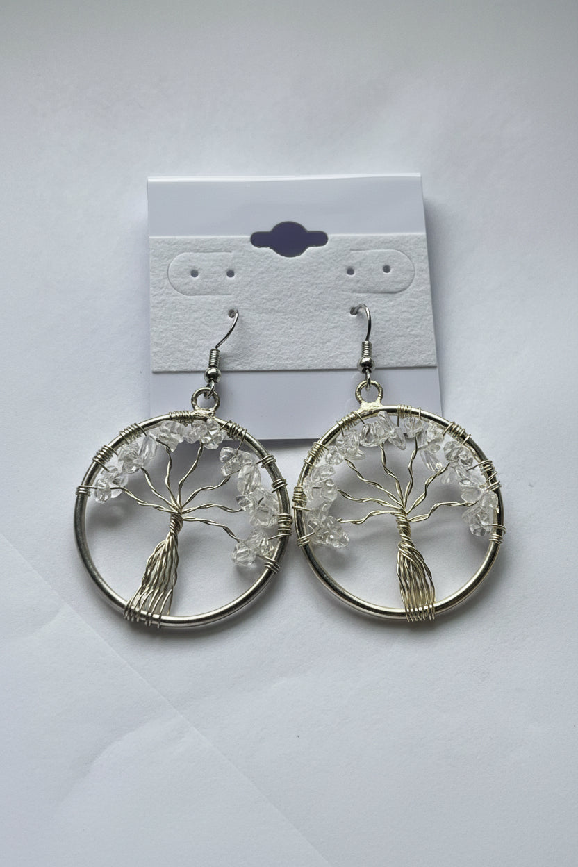 Tree of Life Circle Earrings At Pure Energy Crystals Clear Quartz 