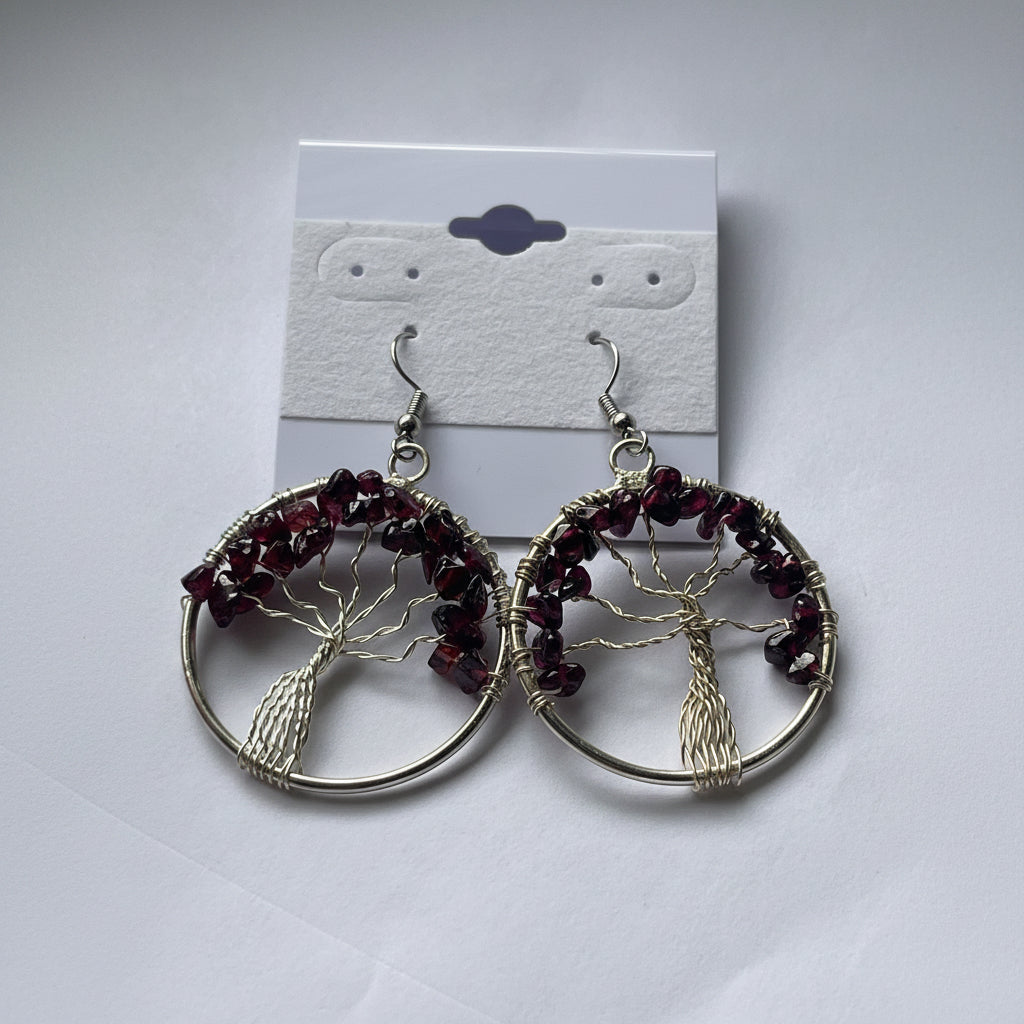 Tree of Life Circle Earrings At Pure Energy Crystals Garnet