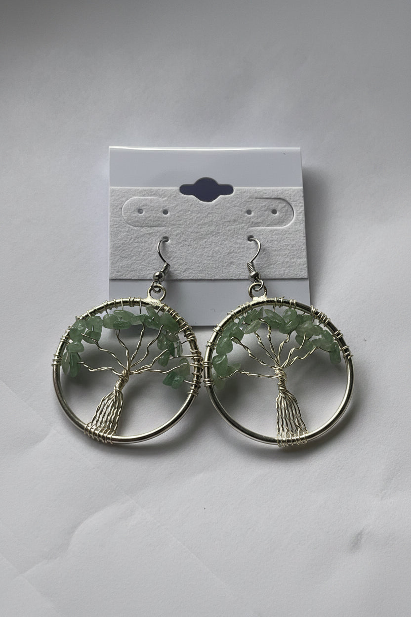 Tree of Life Circle Earrings At Pure Energy Crystals Green Aventurine 