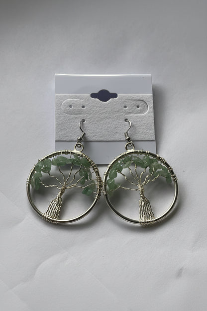 Tree of Life Circle Earrings At Pure Energy Crystals Green Aventurine 