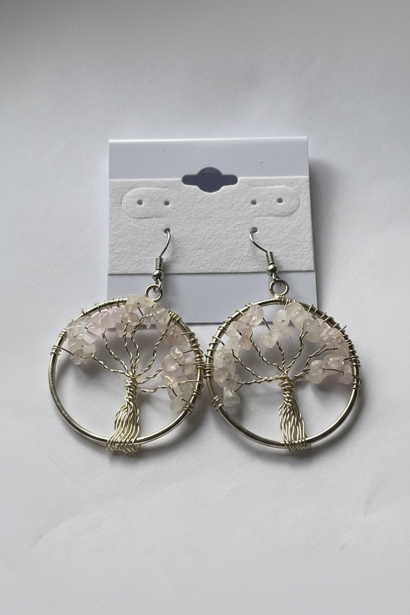 Tree of Life Circle Earrings At Pure Energy Crystals Rose Quartz 
