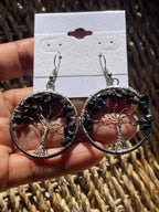Tree of Life Circle Earrings Black Tourmaline in hand in Florida 
