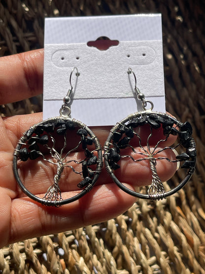 Tree of Life Circle Earrings Black Tourmaline in hand in Florida 