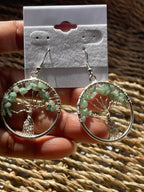 Tree of Life Circle Earrings Green Aventurine in hand in Florida 