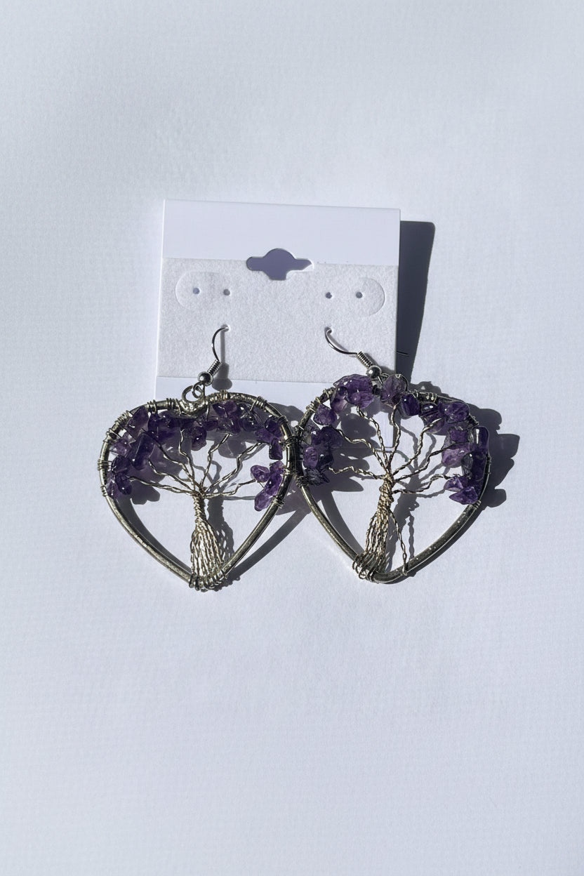 Tree of Life Heart Earrings at Pure Energy Crystals amethyst